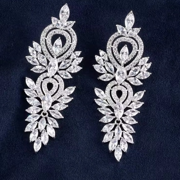 Anthropologie Jewelry - Marquis Elegant Diamond Silver Crystal Earrings